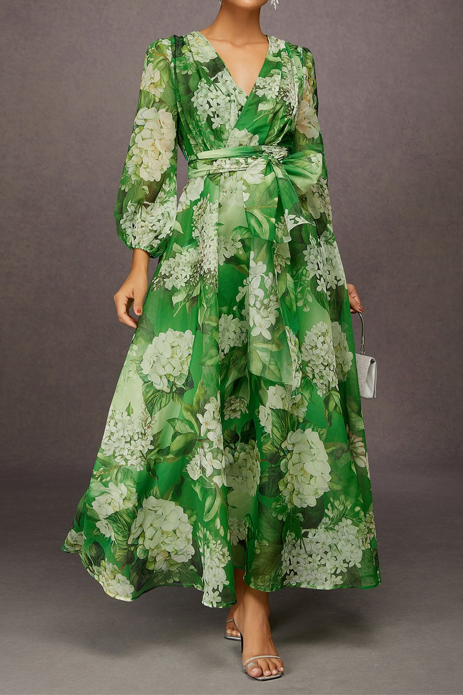 Elegant Floral Print V-neck Maxi Dress