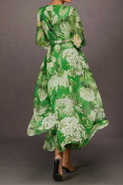 Elegant Floral Print V-neck Maxi Dress