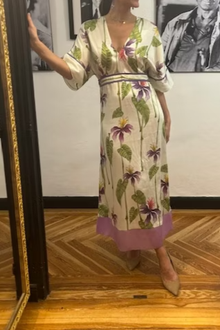 V-Neck Simple Print Dress