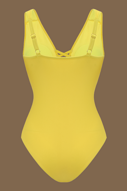 Women's Yellow Cutout Swimsuit & Skirt Suit