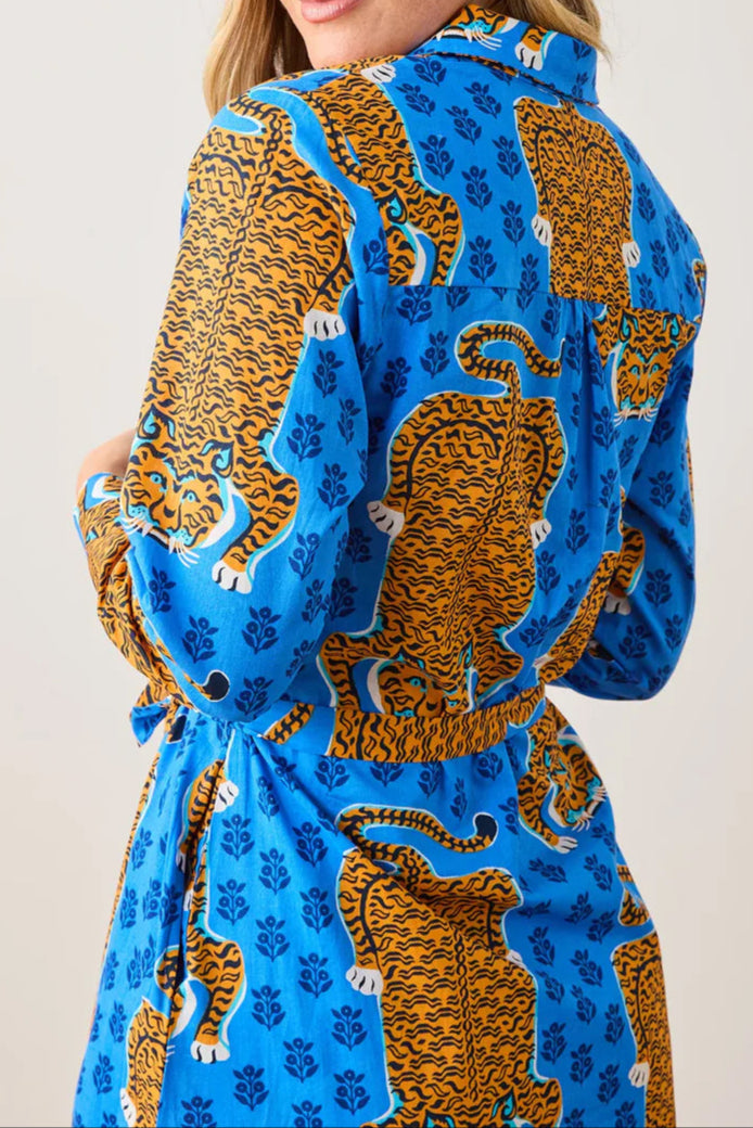 Siberian Stripes & Cobalt Blue Midi Dress