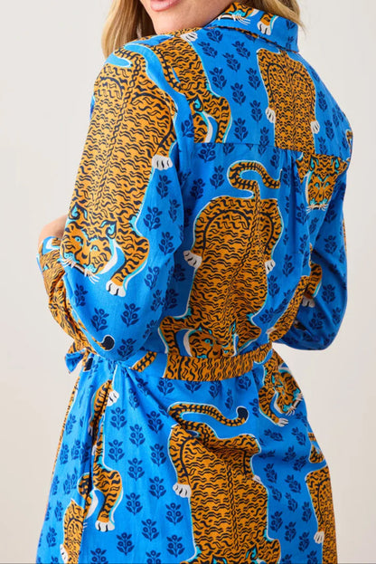 Siberian Stripes & Cobalt Blue Midi Dress