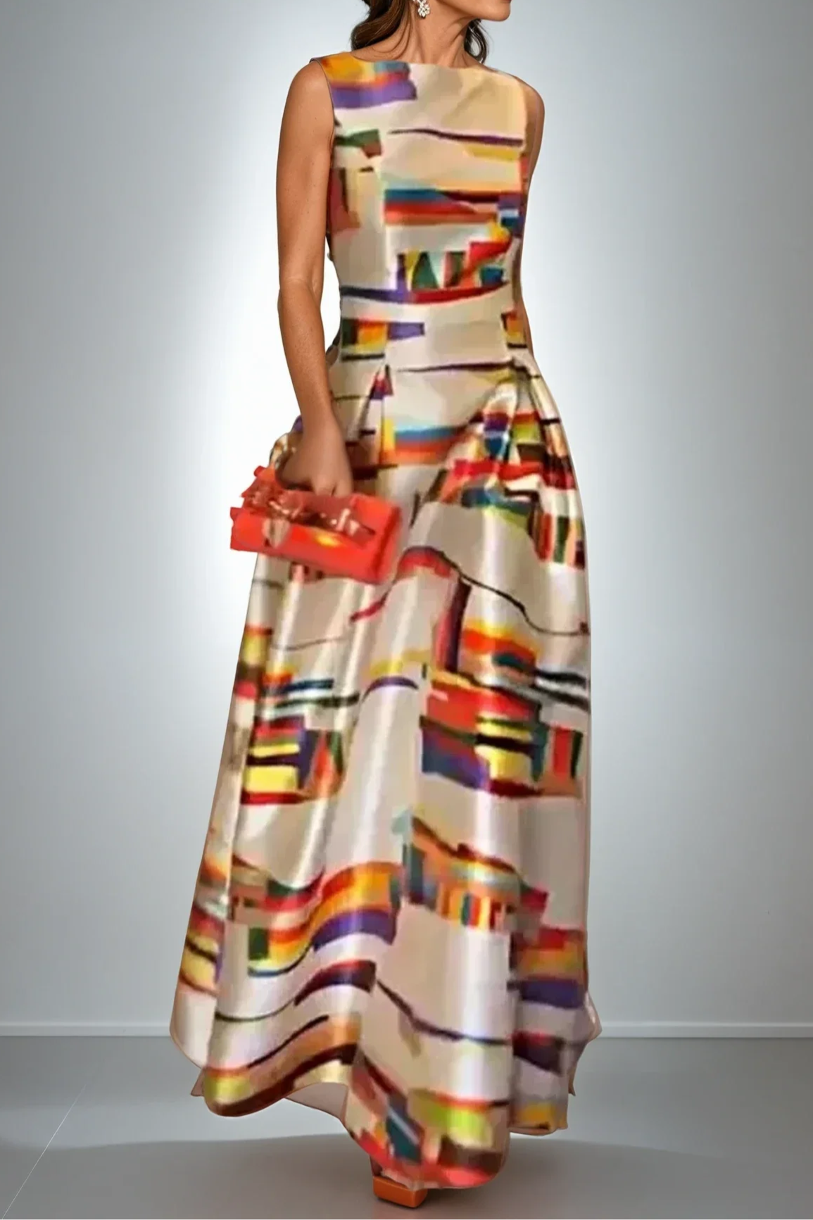 Printed Tight Waisted Slim-Fit Sleeveless Dress
