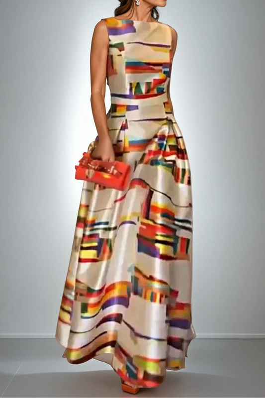Printed Tight Waisted Slim-Fit Sleeveless Dress