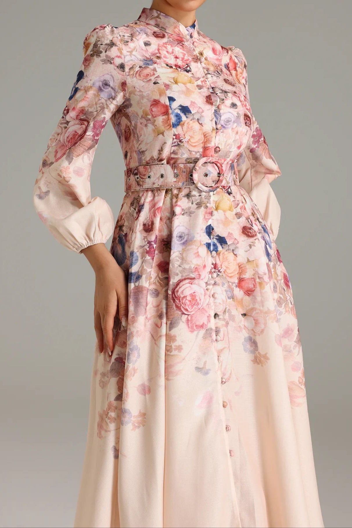 Stand Collar Single Breasted Printed Dress