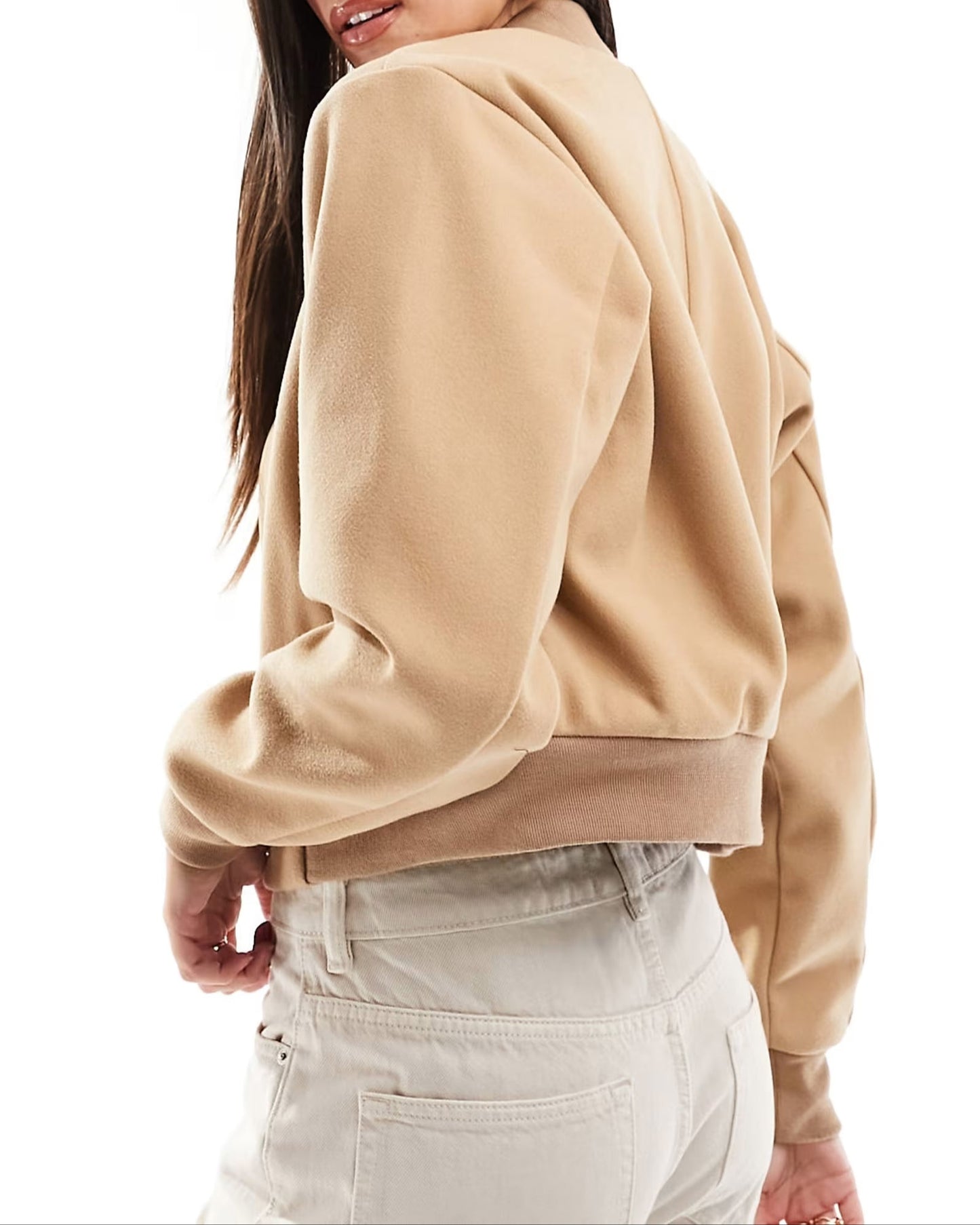 Camel Short Wool Bomber Jacket