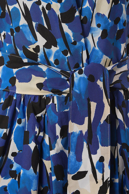 Fashion Fresh Blue And Black Printed Short Sleeve Shirt Dress