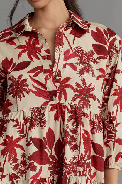 Red Leaf Shirt Short Dress