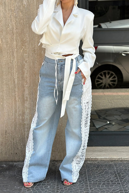Lace-Side Denim Trousers
