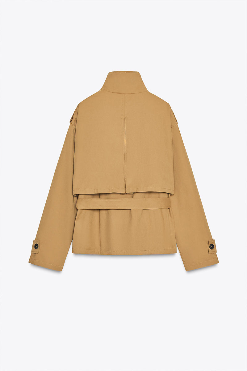 Short Trench Coat Jacket With Button-down Culottes Suit