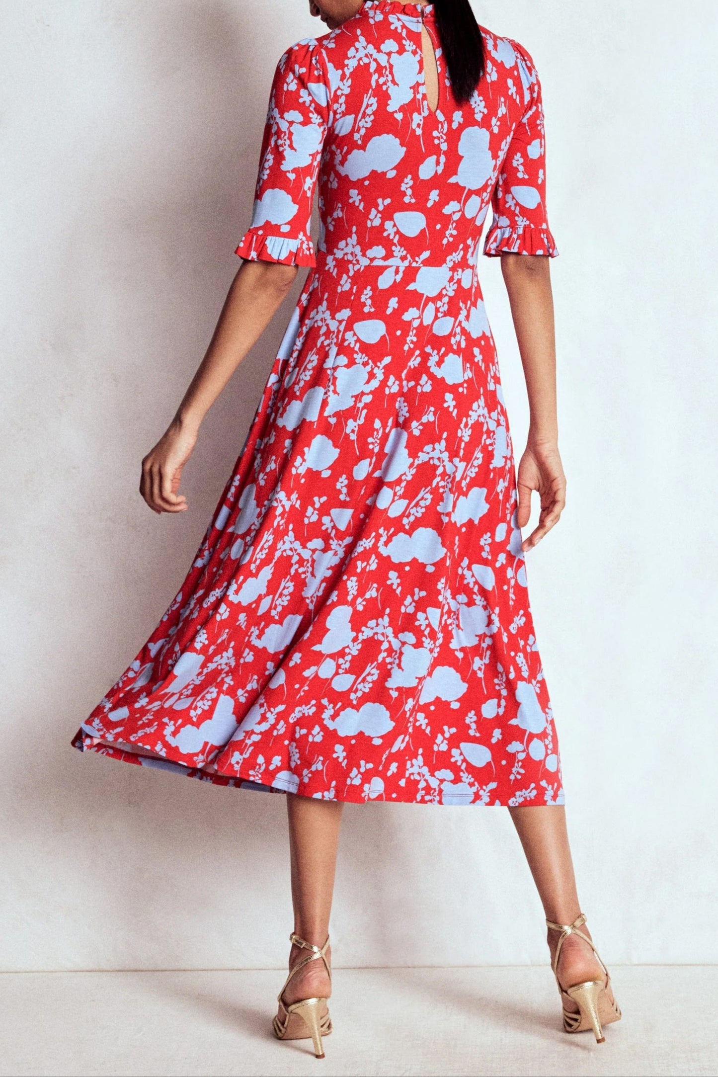 Half Sleeve Gray Blue Print Dress