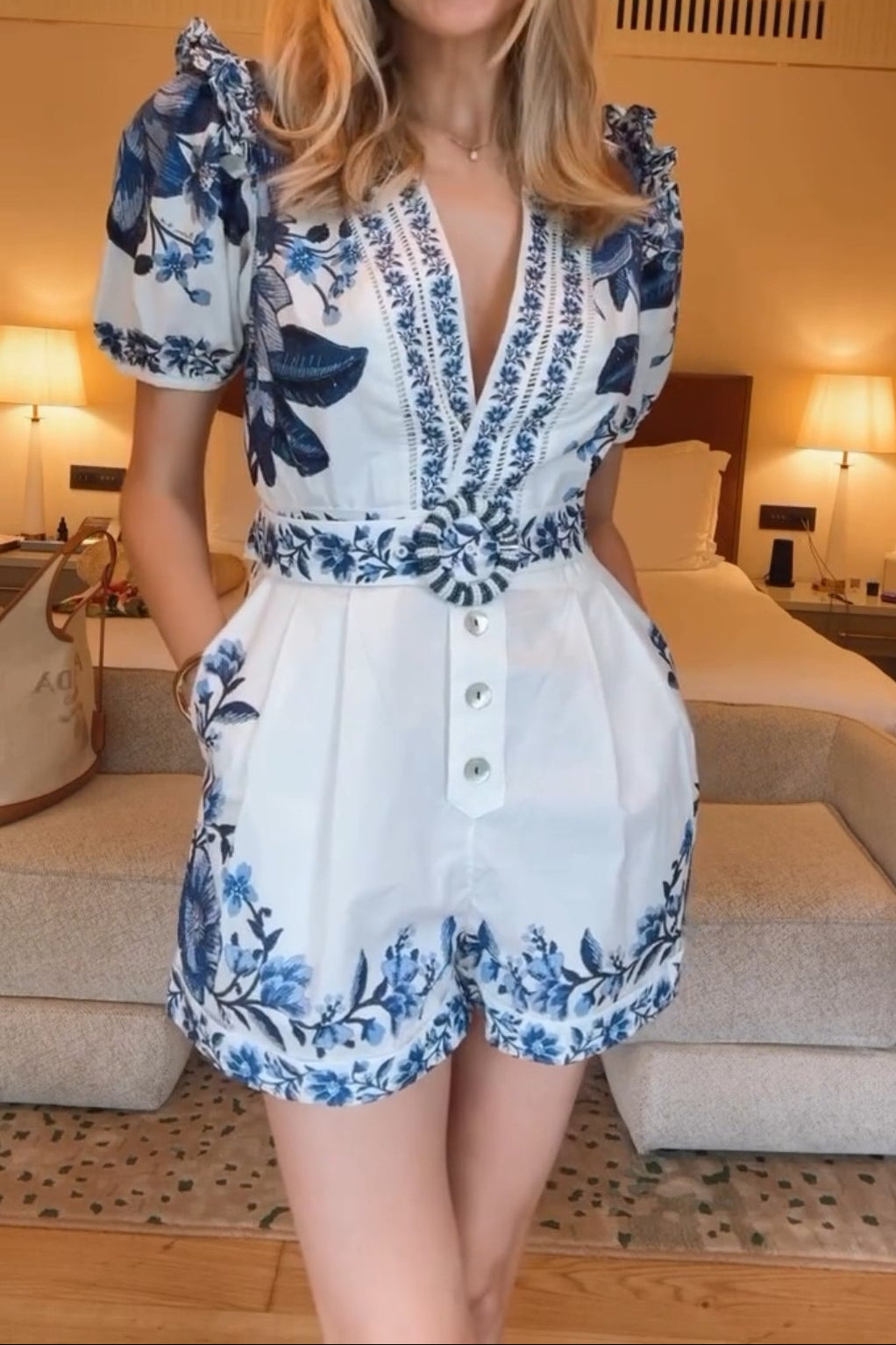Blue Simple Printed Jumpsuit