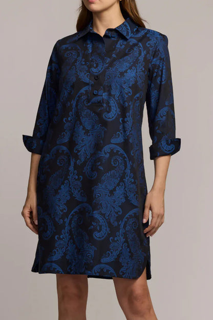 3/4 Sleeve Paisley Jacquard Dress