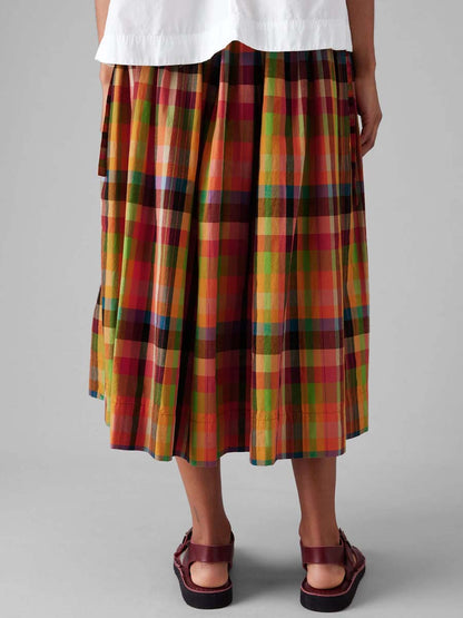 Pleated Check Cotton Skirt