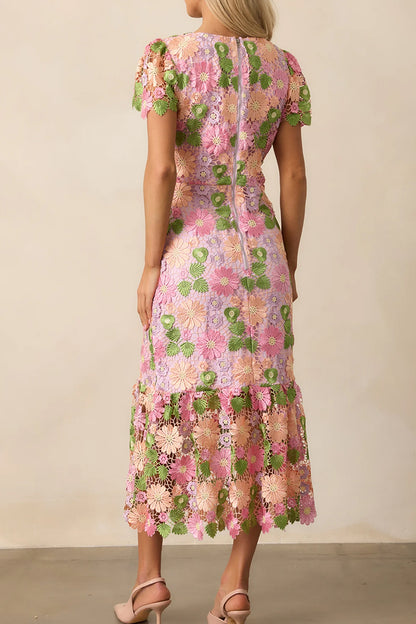 Embroidered Floral Hollow Long Dress