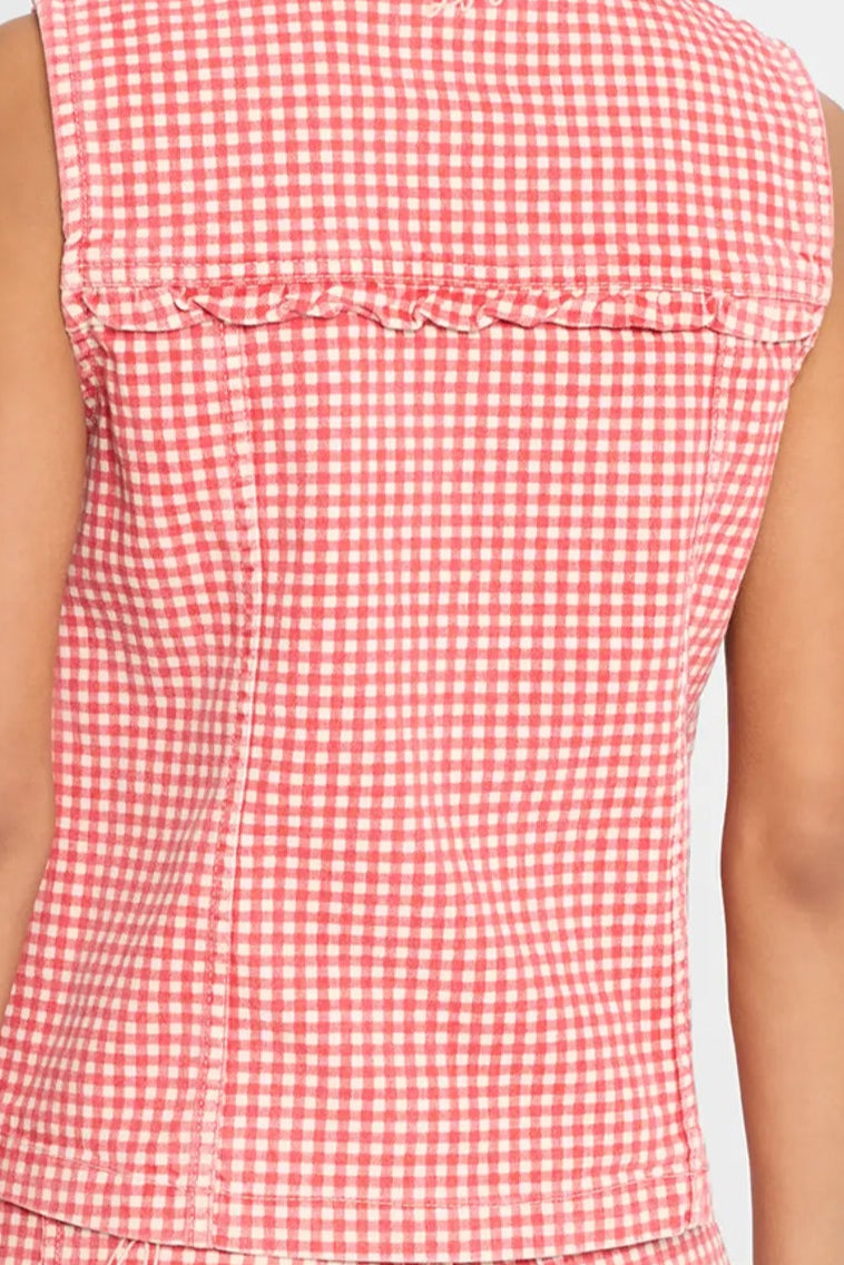 Cute Pink Plaid Sleeveless Suit