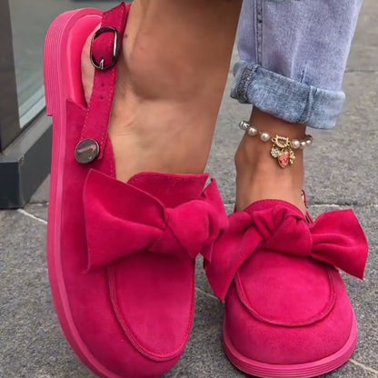 Rose Red Loafers with Bows
