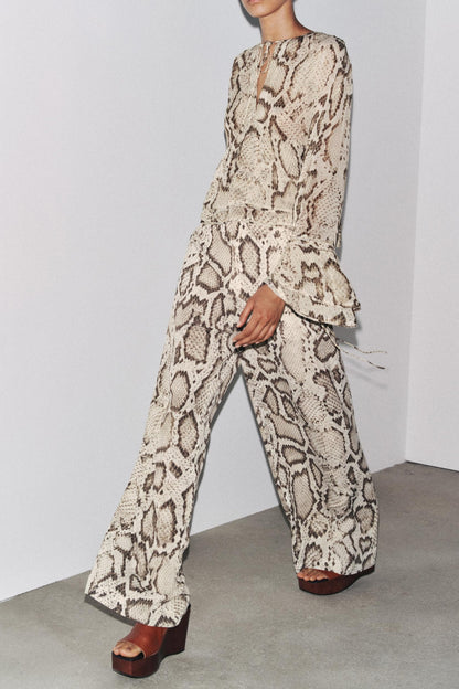 Ruffled Snake Long-sleeved Trousers Casual Two-piece Set