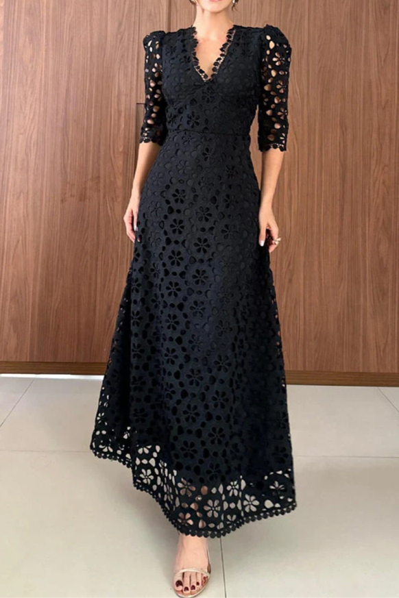 Lace High Waist Half Sleeve Dress
