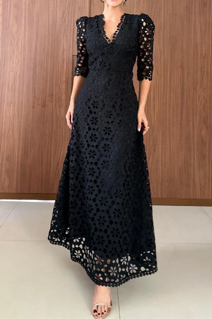 Lace High Waist Half Sleeve Dress