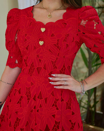 Short Sleeve Lace Hollow Dress