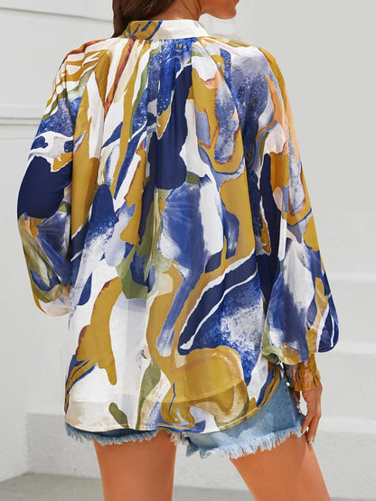Printed Lantern Long Sleeve Chiffon Shirt