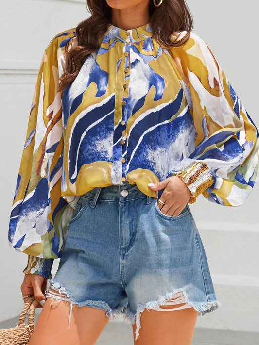 Printed Lantern Long Sleeve Chiffon Shirt