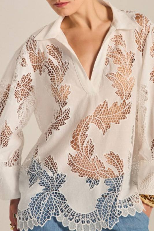 White Cutout Polo Shirt