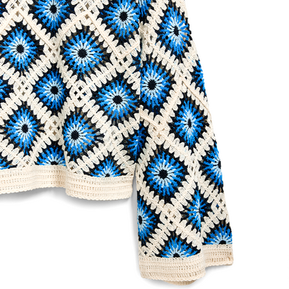 French Crewneck Crochet Cutout Sunscreen Blouse