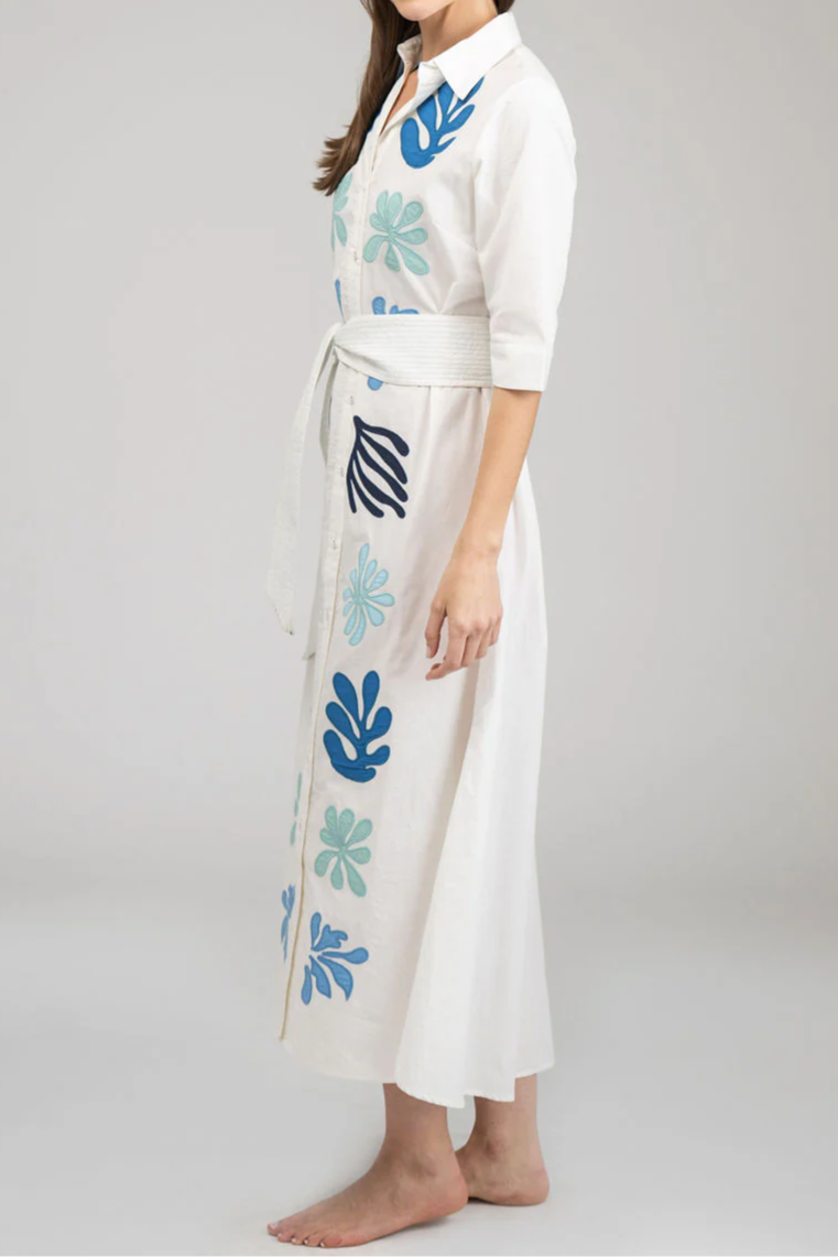 Ocean Floral Print Shirt Maxi Dress