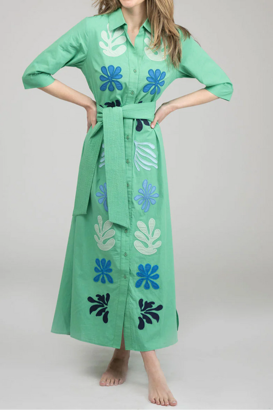 Ocean Floral Print Shirt Maxi Dress