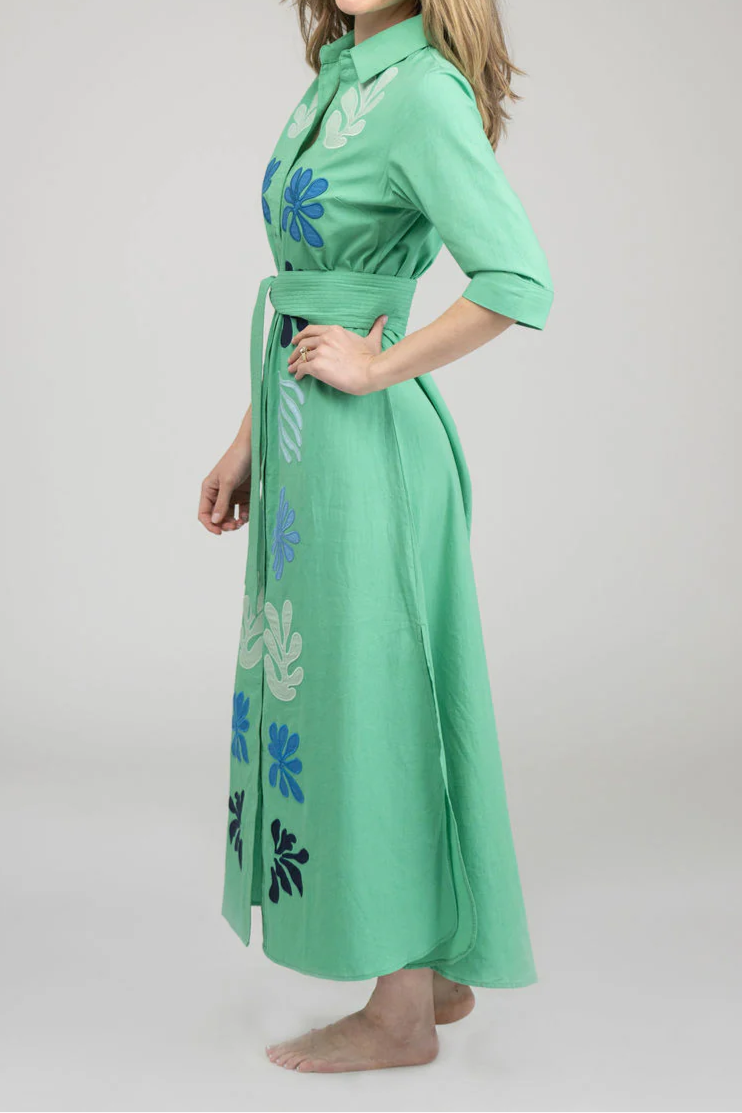 Ocean Floral Print Shirt Maxi Dress