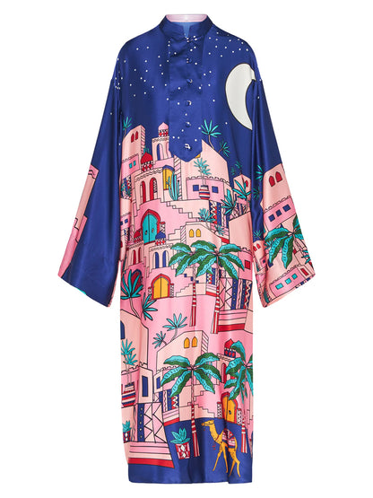 Printed Long Sleeve Stain Dress