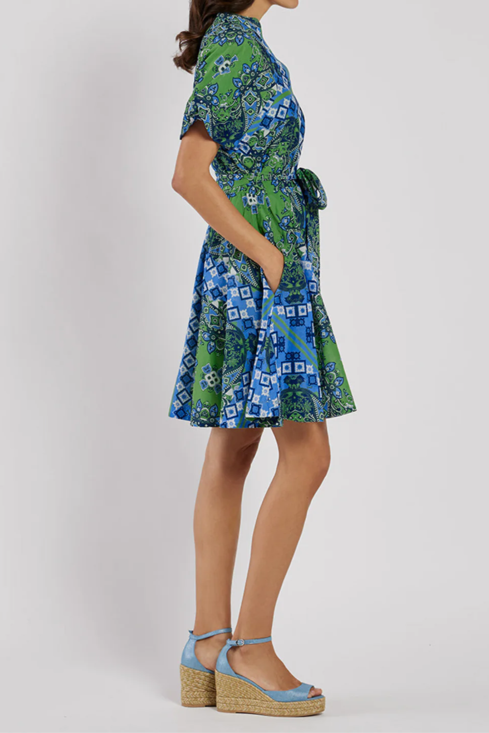 Spring Green Printed Short Dress