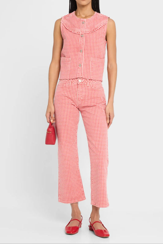 Cute Pink Plaid Sleeveless Suit