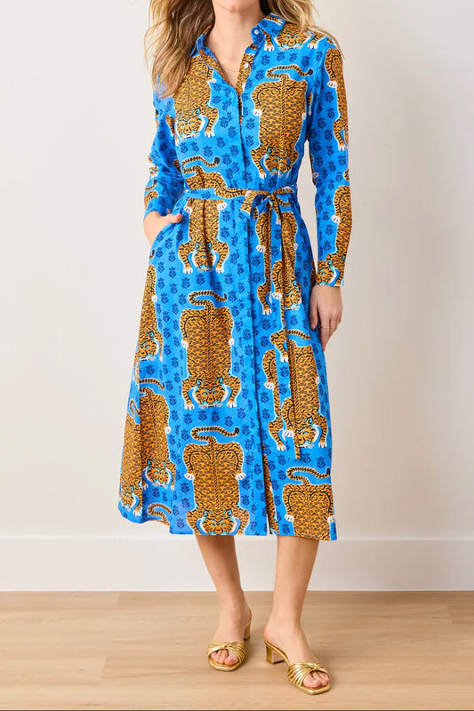 Siberian Stripes & Cobalt Blue Midi Dress