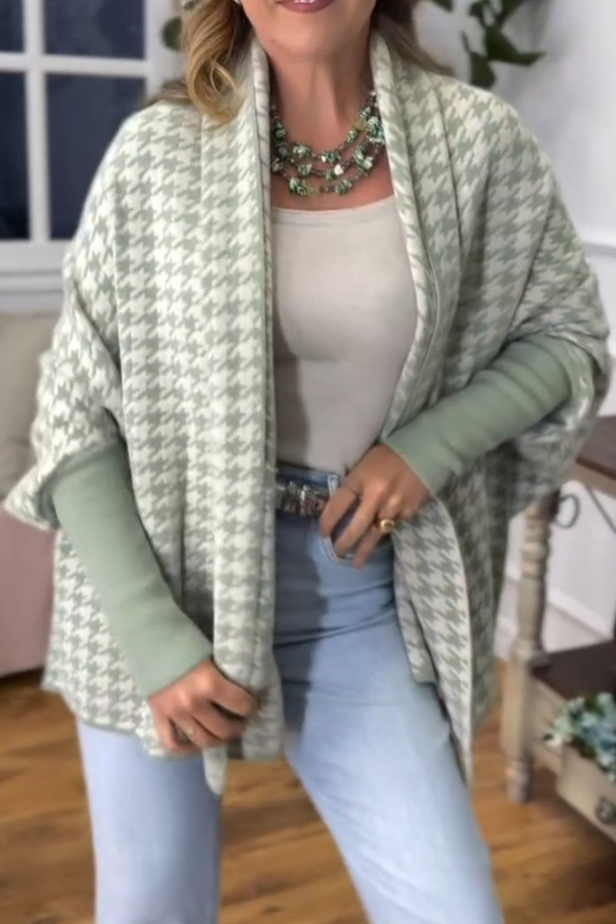 Houndstooth Batwing Sleeve Patchwork Coat