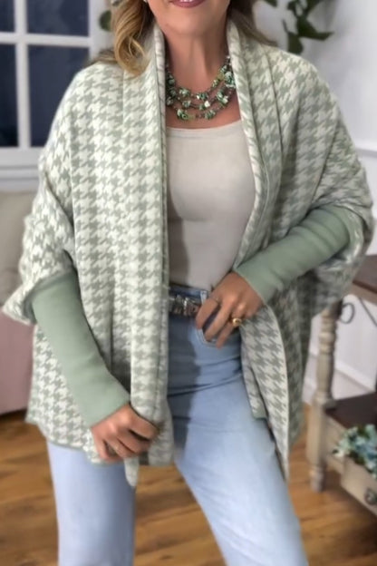 Houndstooth Batwing Sleeve Patchwork Coat