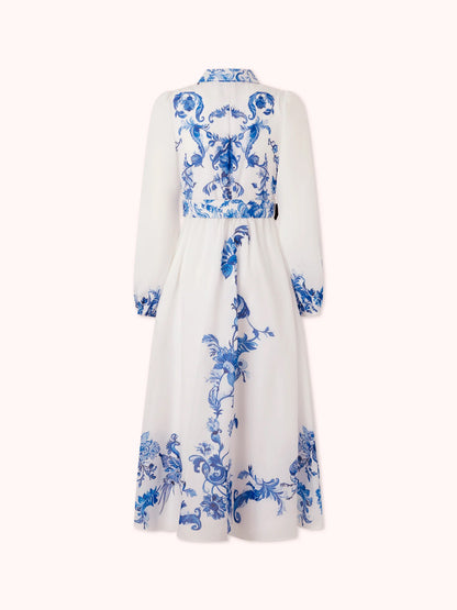 Cyan And Blue Print Shirt Dress