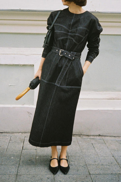 Dark grey denim bodycon dress