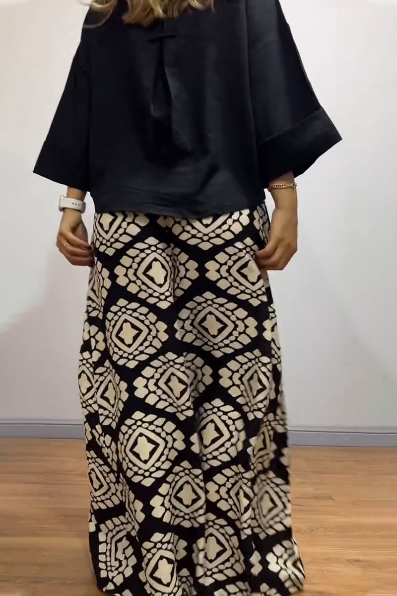 Black Shirt Wide Leg Pants Suit