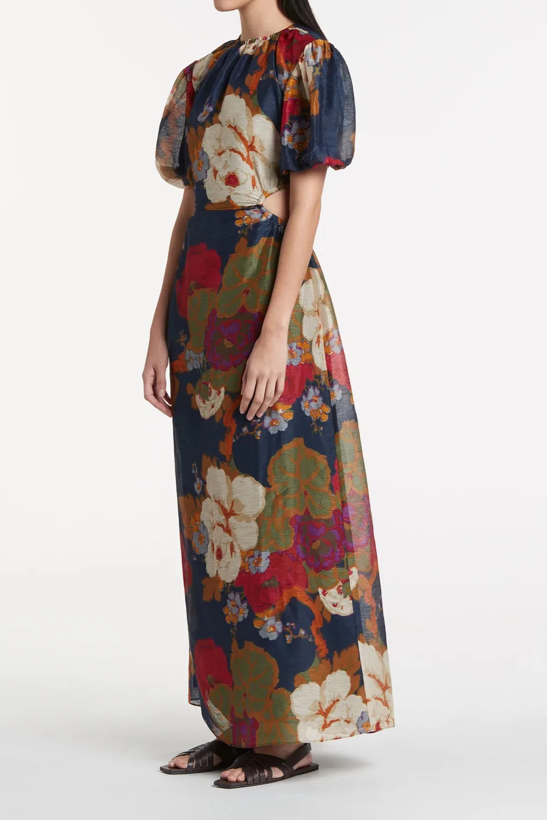 Fashion Printed Backless Short Sleeve Long Skirt Flared Sleeve A- Line Skirt