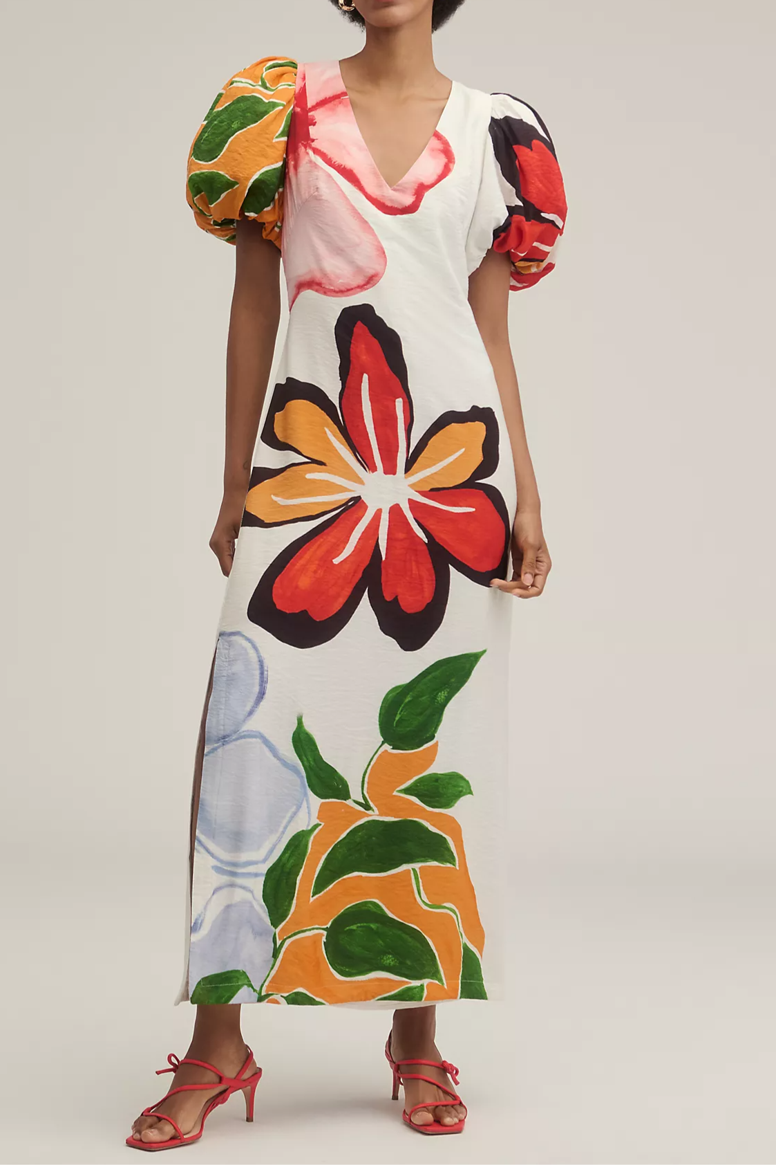 Puff-Sleeve A-Line Maxi Dress