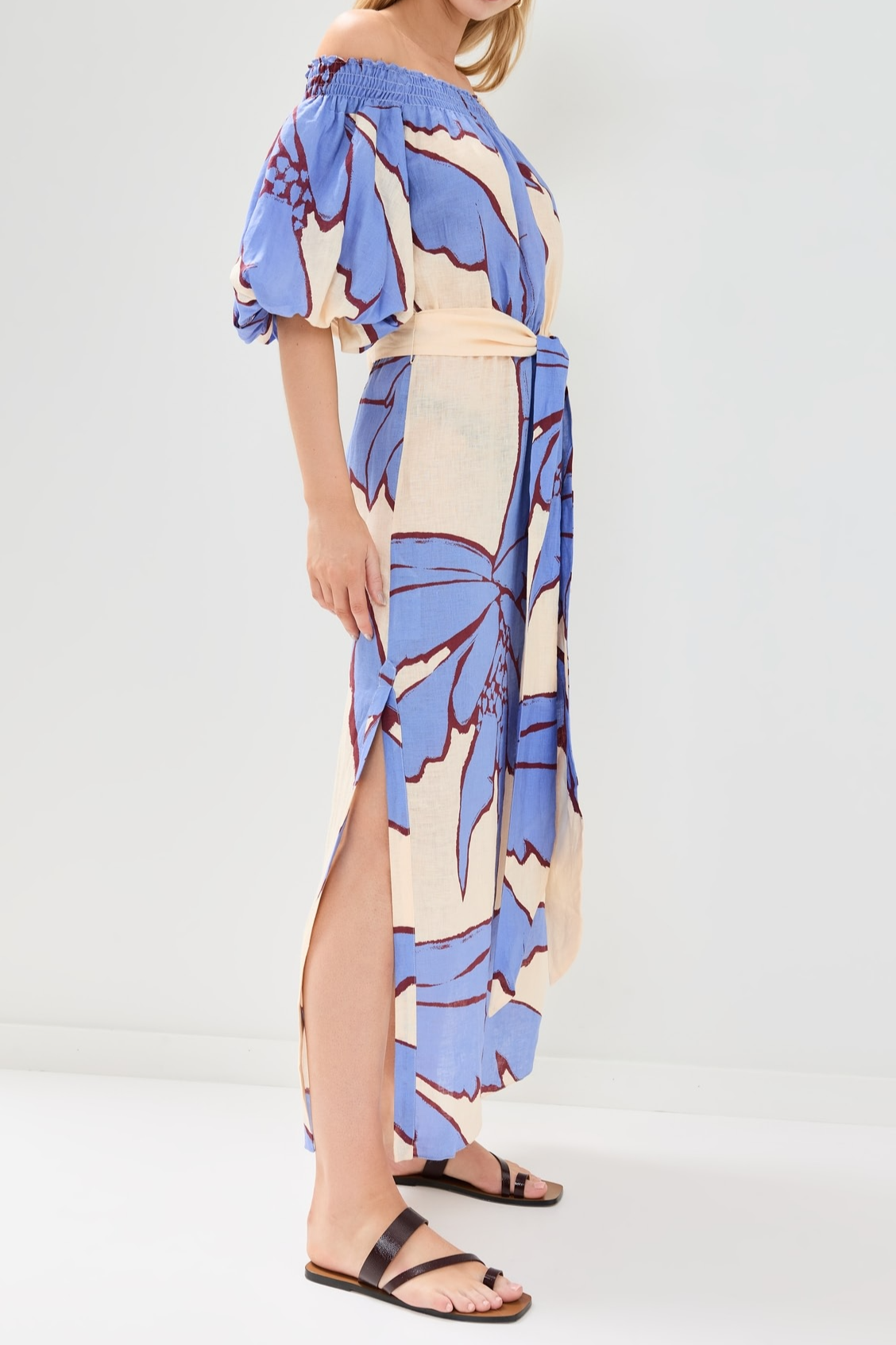 Open-Shoulder Short-Sleeve Long Dress