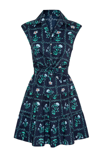 Navy Blue Floral Short Dress