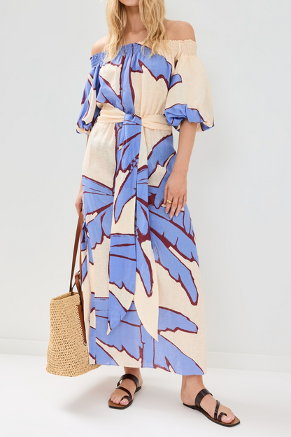 Open-Shoulder Short-Sleeve Long Dress