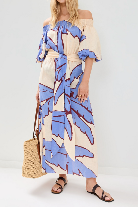 Open-Shoulder Short-Sleeve Long Dress