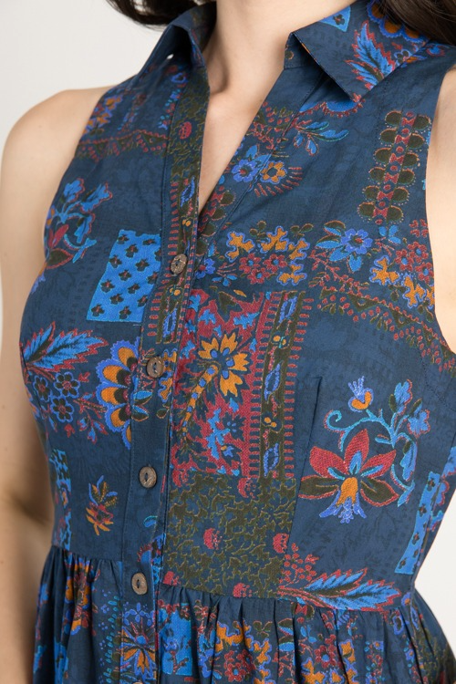 Ethnic Print Tiered Collared Maxi Dress