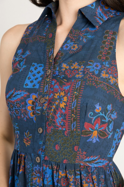 Ethnic Print Tiered Collared Maxi Dress
