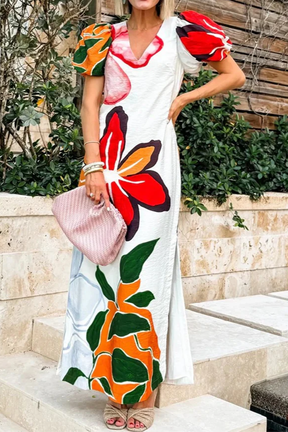 Puff-Sleeve A-Line Maxi Dress